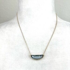 HENRI Bendel Blue Crystal Half Round Pendant Gold Tone Adjustable 9" Necklace